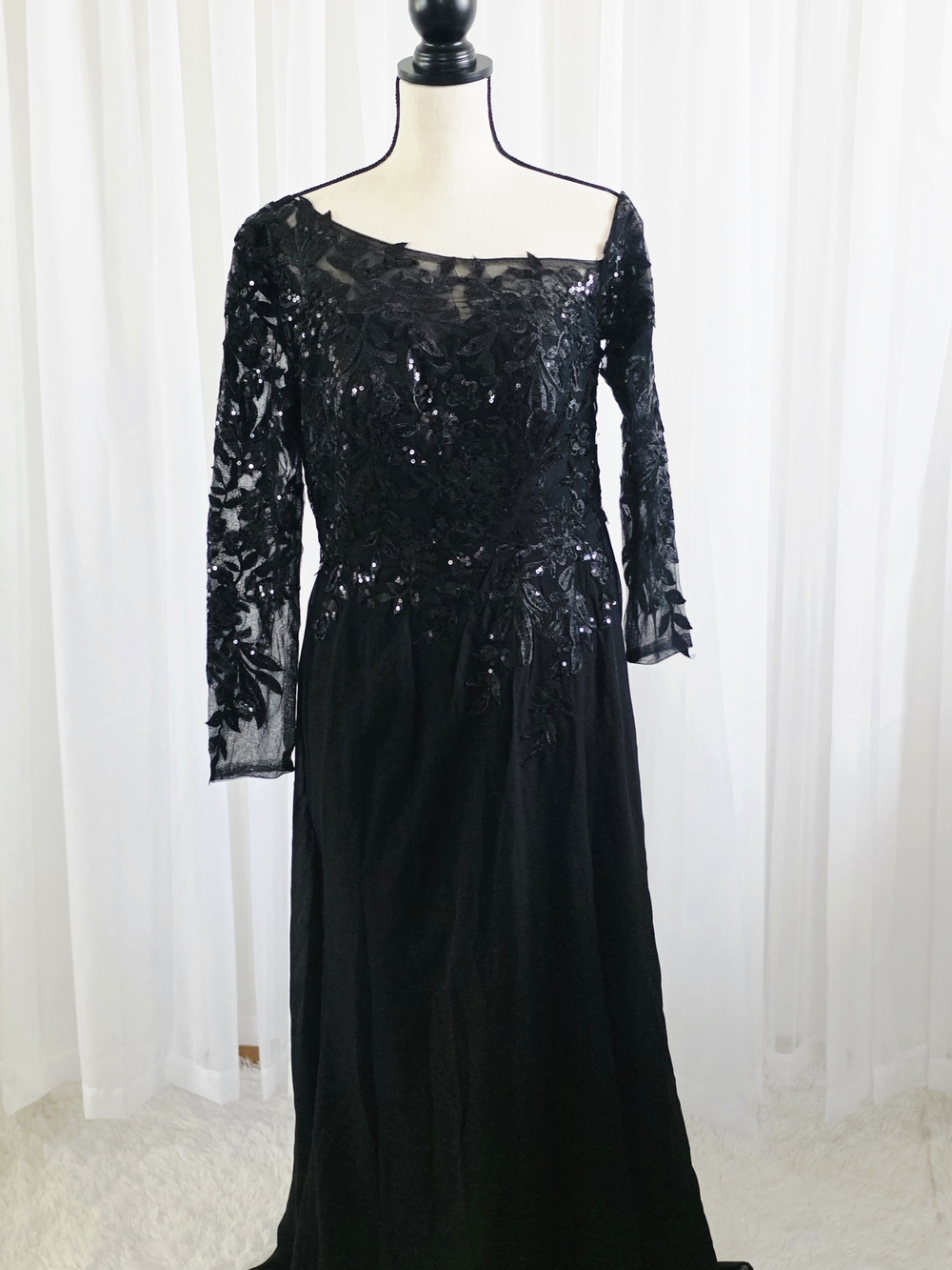 Elegant Black Sequin Lace Evening Dress